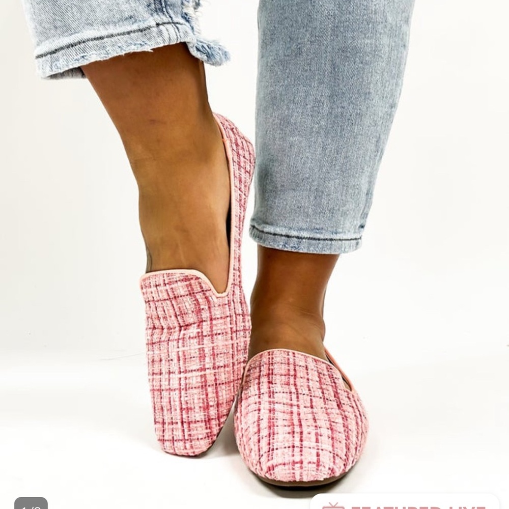 Corkys Hey Girl! Goody 2 Shoes Pink and White Tweed Patterned Flats
